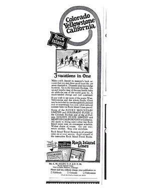 Print Ad Colorado Yellowstone California Travel Rock Island Lines Railroad 1920s